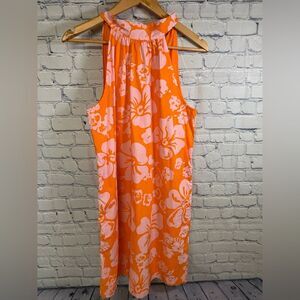 J Crew Pink Orange Halter Tie Neck Cotton Shift Vacation Coastal Party Dress 6
